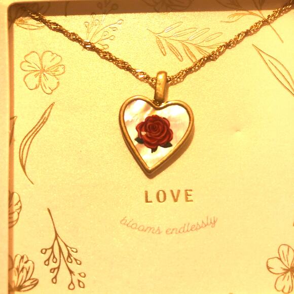 Target Love Blooms Endlessly 14K Gold Dipped Heart Necklace with Red Rose 16” - Picture 4 of 4